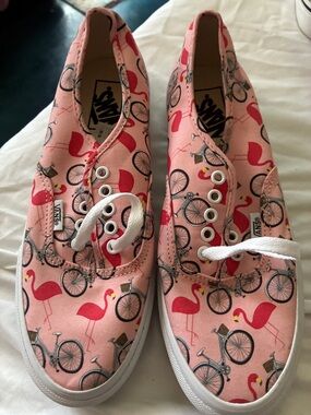 Vans Pink Flamingo & Bicycle Canvas Sneakers NEW
